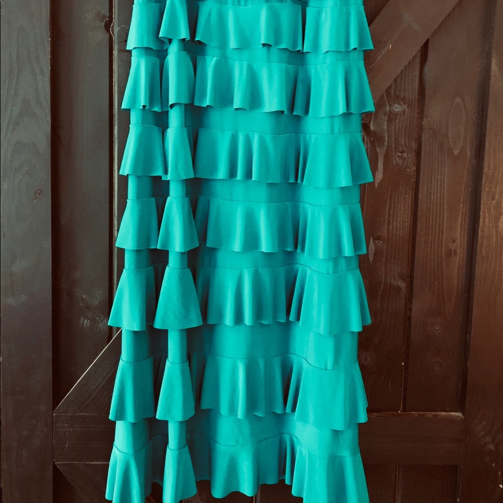 Teal Ruffle Maxi Skirt